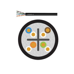 Berk-Tek: UTP Cable, Non-Plenum, 23 AWG, Solid, Cat 6, 4-Pair, 2-Conductor, 0.25 in Cable Diameter, Bare Copper Conductor, UV Resistant Polyethylene Jacket, Black, Outdoor, Per Foot