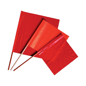 TrafFix: True Red Vinyl Flag, 24"x24" with 3/4" dia. x 36" Wood Dowel - Pack of 100