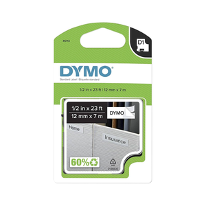 DYMO: D1 Standard 45113 Label Maker Tape, 1/2" x 23', Black