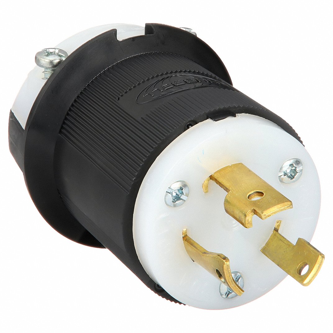 Hubbell: Locking Plug, L6-30P, 250V AC, 30 A, 2 Poles, Black/White ...
