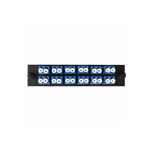 LC/UPC Duplex Single Mode Adapter Panel (Black) for 24 Fibers (12 Duplex Adapters), Blue Adapters