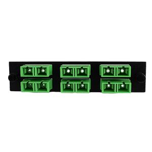 SC/APC Duplex Single Mode Adapter Panel (Black) for 12 Fibers (6 Duplex Adapters), Green Adapters