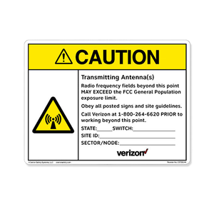 Clarion: 8" x 6" Caution/Transmitting Ant Sign, Aluminum, Verizon