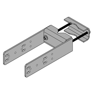 Metal bracket with two arms on a white background
