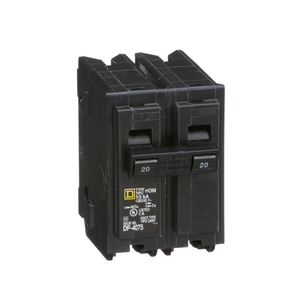 Square D: Mini circuit breaker, Homeline, 20A, 2 pole, 120/240VAC, 10kA AIR, standard type, plug in, UL HOM220CP
