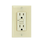 An off-white double outlet electrical wall switch plate with a single toggle switch, shown on a solid white background.