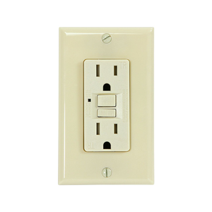 An off-white double outlet electrical wall switch plate with a single toggle switch, shown on a solid white background.
