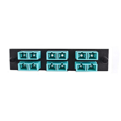SC/UPC Duplex Multimode Adapter Panel (Black) for 12 Fibers (6 Duplex Adapters), Aqua Adapters, OM3, 10GB