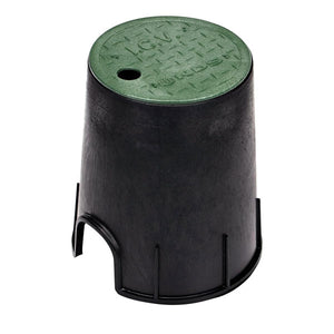 Round, 6" Valve Box and Cover, 9" H, Black Box, Green ICV Co