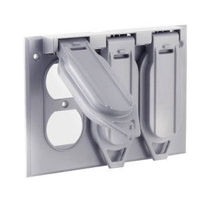 3-Gang Duplex Device Cover, Weatherproof, Gray