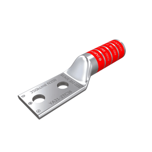 Burndy: #8 Flex Lug, 8 AWG, 2 Hole, 1/4" Stud, 1" Spacing, Window, Long Barrel