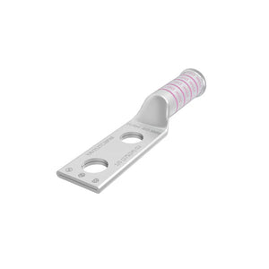 Burndy: 1/0 Flex Lug, 1/0 AWG, Cu, 2 Hole, 3/8" Stud, 1" Spacing, Bell End, Long Barrel, No Window