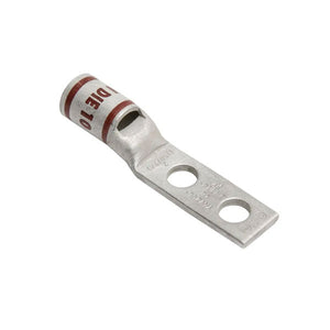 Burndy: 1/0 Flex Lug, 2 Hole, 1/4" Stud, 1" Spacing, Standard Barrel, Narrow Tongue, Window