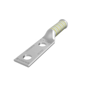 Burndy: 250 kcmil Flex Lug, 4/0 Cu, 2 Hole, 1/2" Stud, 1-3/4" Spacing, Long Barrel, No Window, Bell End