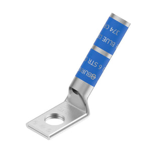 Burndy: 6 AWG Lug, 1 Hole, 1/4" Stud, Long Barrel, 45 Degree, With Window