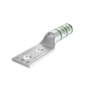 Burndy: #1 Flex Lug, 1 AWG, 2 Hole, 1/4" Stud, 5/8" Spacing, Long Barrel, Window