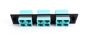 SC/UPC Duplex Multimode Adapter Panel (Black) for 12 Fibers (6 Duplex Adapters), Aqua Adapters, OM3, 10GB