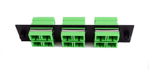 SC/APC Duplex Single Mode Adapter Panel (Black) for 12 Fibers (6 Duplex Adapters), Green Adapters