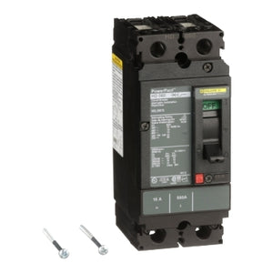 Square D: Circuit breaker, PowerPacT H, 15A, 2 pole, 600VAC, 14kA, lugs, thermal magnetic, 80%