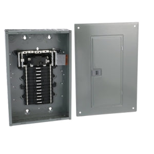 Square D Load center, QO, 1 phase, 24 spaces, 34 circuits, 100A convertible main breaker, PoN, NEMA1, combo cover, value pack