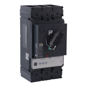 Square D: Circuit breaker, PowerPacT L, 600A, 3 pole, 600VAC, 25kA, busbar, MicroLogic 3.3, 80%, rotary handle