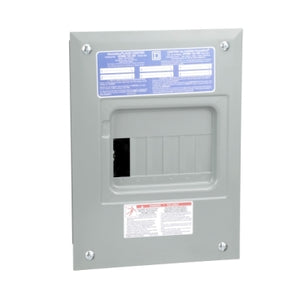 Square D: Load center, Homeline, 1 phase, 6 spaces, 12 circuits, 100A fixed main lugs, NEMA1, flush cover, consumer pack
