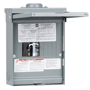 Square D: Generator panel, QO, 1 phase, 4 spaces, 8 circuits, 50A main breaker with interlock, NEMA3R, gnd bar