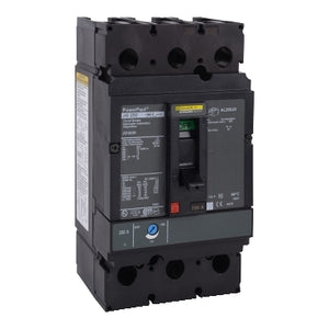 Square D: Circuit breaker, PowerPacT J, 250A, 3 pole, 600VAC, 14kA, lugs, thermal magnetic, 80%, control wire OFF end