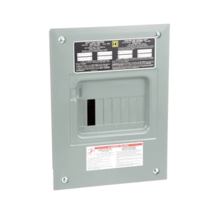Square D: Load center, QO, 1 phase, 8 spaces, 16 circuits, 100A fixed main lugs, NEMA1, flush cover