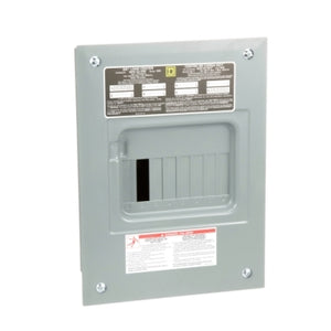 Square D: Load center, QO, 1 phase, 6 spaces, 12 circuits, 100A fixed main lugs, NEMA1, flush cover, consumer pack