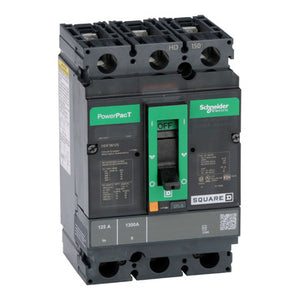 Square D: Circuit breaker, PowerPacT H, 125A, 3 pole, 600VAC, 14kA, busbar, thermal magnetic, 80%