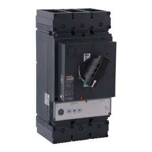 Square D: Circuit breaker, PowerPacT L, 600A, 3 pole, 600VAC, 25kA, busbar, MicroLogic 3.3, 80%, black rotary handle