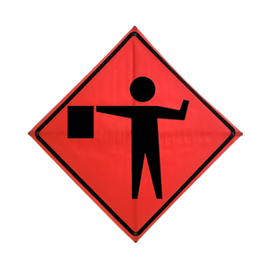 TrafFix: Vizcon Roll Up Sign, 48x48 Mesh PP HF Flagger Ahead Symbol (W20-7)