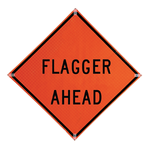 TrafFix: Vizcon Roll Up Sign, 36x36 Reflective PP HF Flagger Ahead Words (W20-7a)