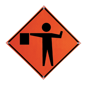 TrafFix: Vizcon Roll Up Sign, 36x36 Reflective PP HF Flagger Ahead Symbol (W20-7)