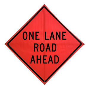 TrafFix: Vizcon Roll Up Sign, 48x48 Mesh PP HF One Lane Road Ahead (W20-4)