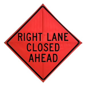 TrafFix: Vizcon Roll Up Sign, 48x48 Mesh PP HF Right Lane Closed Ahead (W20-5R)