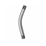 A 15-degree galvanized rigid elbow made of steel with threaded ends.