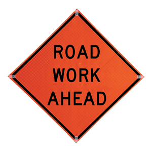 TrafFix: Vizcon Roll Up Sign, 36x36 Reflective PP HF Road Work Ahead, (W20-1) Velcro around Ahead 7x22
