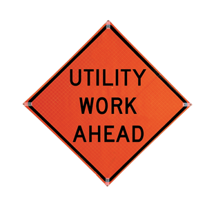 TrafFix: Vizcon Roll Up Sign, 36x36 Reflective PP HF Utility Work Ahead (W21-7) Velcro around Ahead 7x22